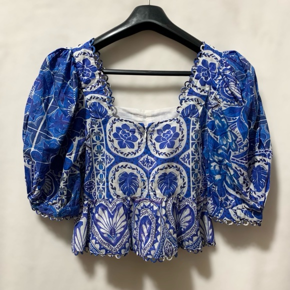 FARM rio puff sleeve cotton tile blouse - Picture 11 of 12